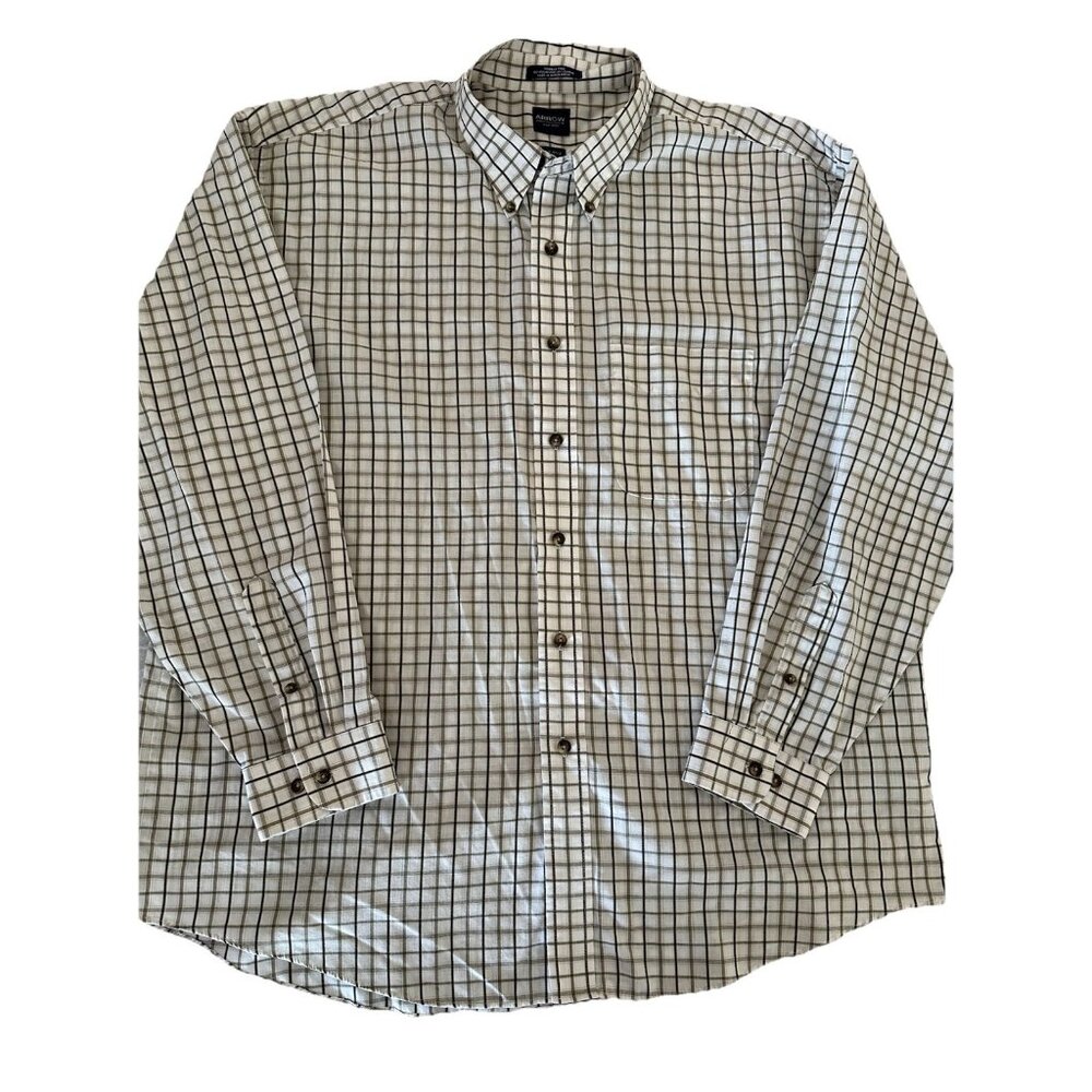 🌵4/$25 Arrow Shirt Men’s XL Button Up Plaid Long Sleeve Plaid Beige Career Prep